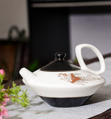 Ceainic chinezesc 150 ML din ceramică phoenix alb-negru mat