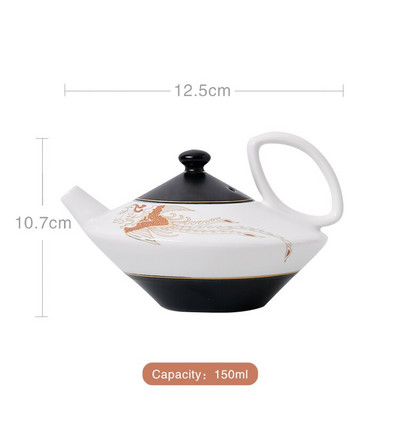 Ceainic chinezesc 150 ML din ceramică phoenix alb-negru mat