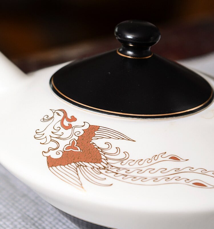Ceainic chinezesc 150 ML din ceramică phoenix alb-negru mat