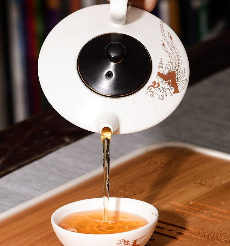 Ceainic chinezesc 150 ML din ceramică phoenix alb-negru mat