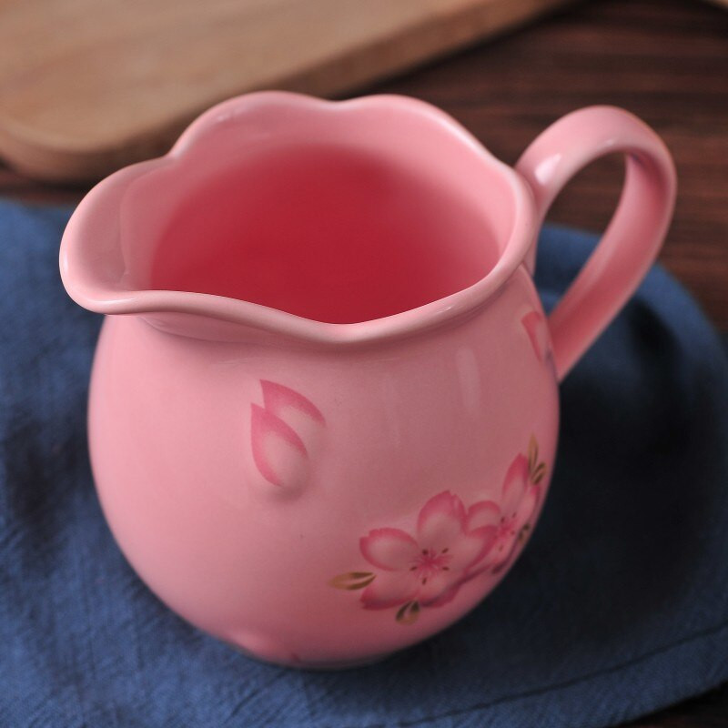 Flori de cireș Cană de lapte din ceramică, alb, roz, borcan de bomboane, accesorii pentru cafea, vase de cafea, rezervor de lapte, rezervor de depozitare