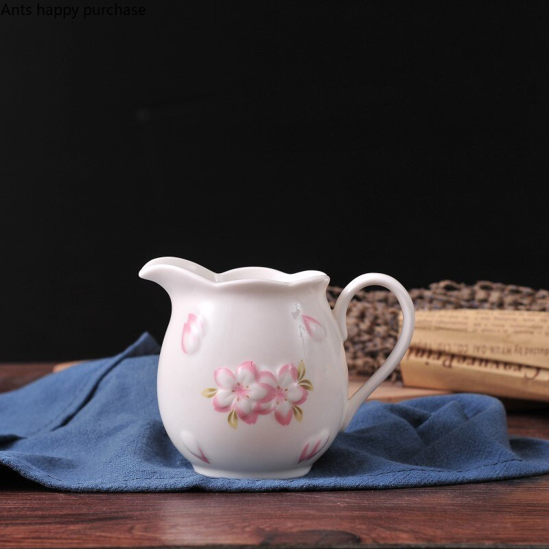 Flori de cireș Cană de lapte din ceramică, alb, roz, borcan de bomboane, accesorii pentru cafea, vase de cafea, rezervor de lapte, rezervor de depozitare