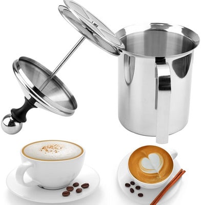 Spumă de lapte cu plasă de spumă de cafea Mixer de cafea Ustensile de bucătărie Cremă de lapte cu plasă dublă 400/800ML Spumant manual de lapte din oțel inoxidabil