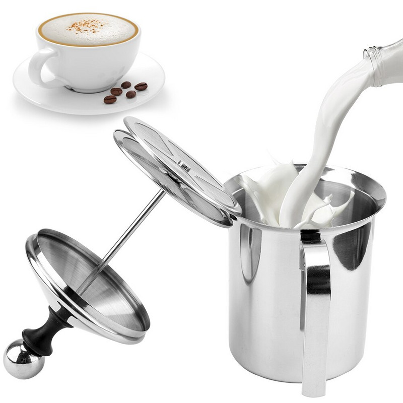 Spumă de lapte cu plasă de spumă de cafea Mixer de cafea Ustensile de bucătărie Cremă de lapte cu plasă dublă 400/800ML Spumant manual de lapte din oțel inoxidabil