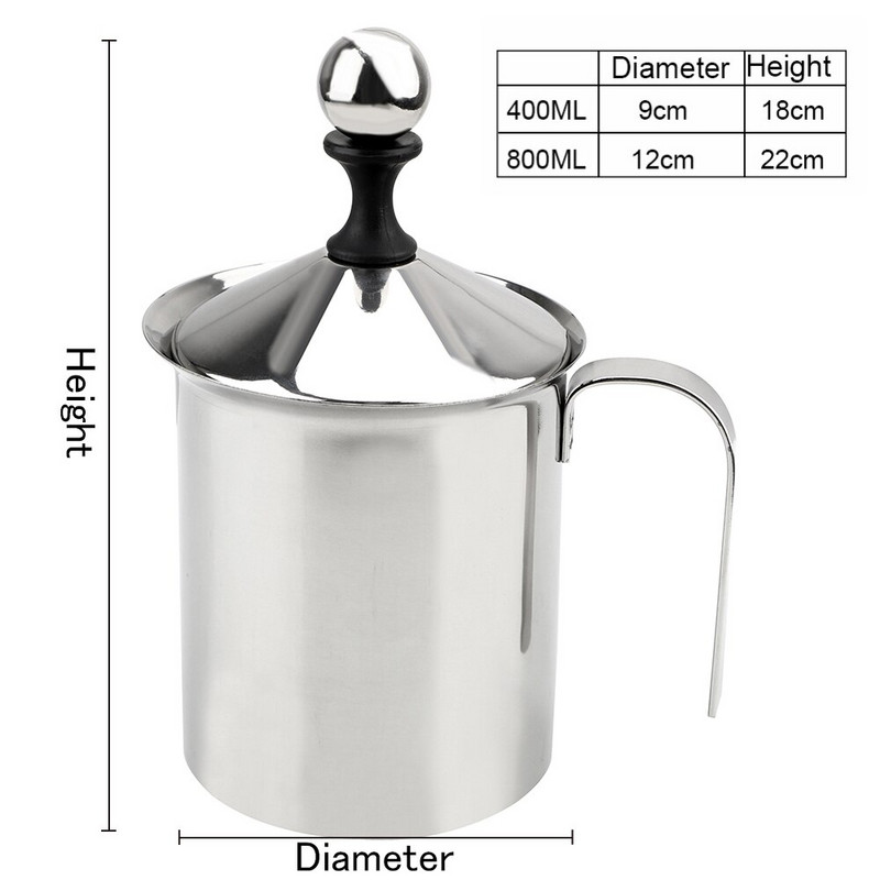 Spumă de lapte cu plasă de spumă de cafea Mixer de cafea Ustensile de bucătărie Cremă de lapte cu plasă dublă 400/800ML Spumant manual de lapte din oțel inoxidabil