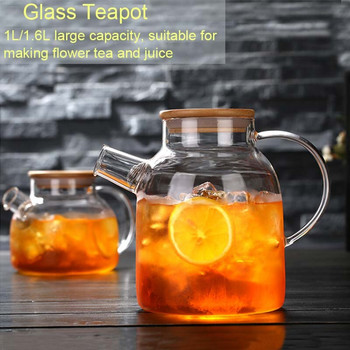 Голям топлоустойчив стъклен чайник Чайник с цветя Чайник за чай Голям прозрачен стъклен контейнер за плодов сок Керамичен държач за чайник Основа Droshipping
