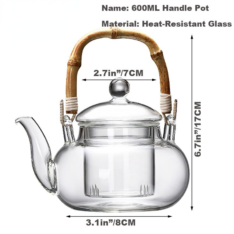 Borosilikatinio stiklo arbatinukas Patogus šildomas arbatinukas su nuimamu filtru Skaidrių gėlių arbatos puodelis Puodelis sulčių ąsotis karštiems gėrimams