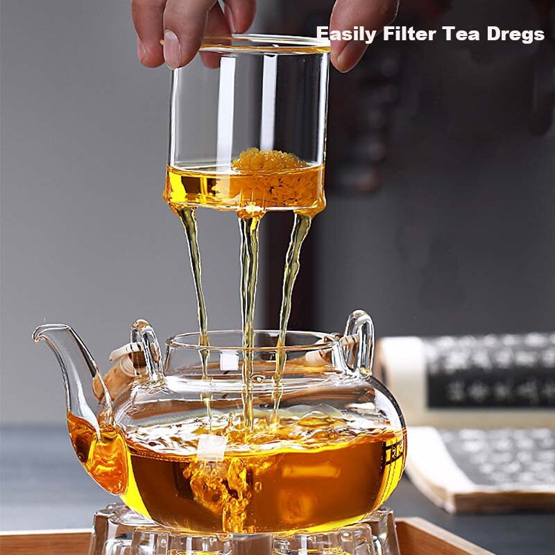 Borosilikatinio stiklo arbatinukas Patogus šildomas arbatinukas su nuimamu filtru Skaidrių gėlių arbatos puodelis Puodelis sulčių ąsotis karštiems gėrimams