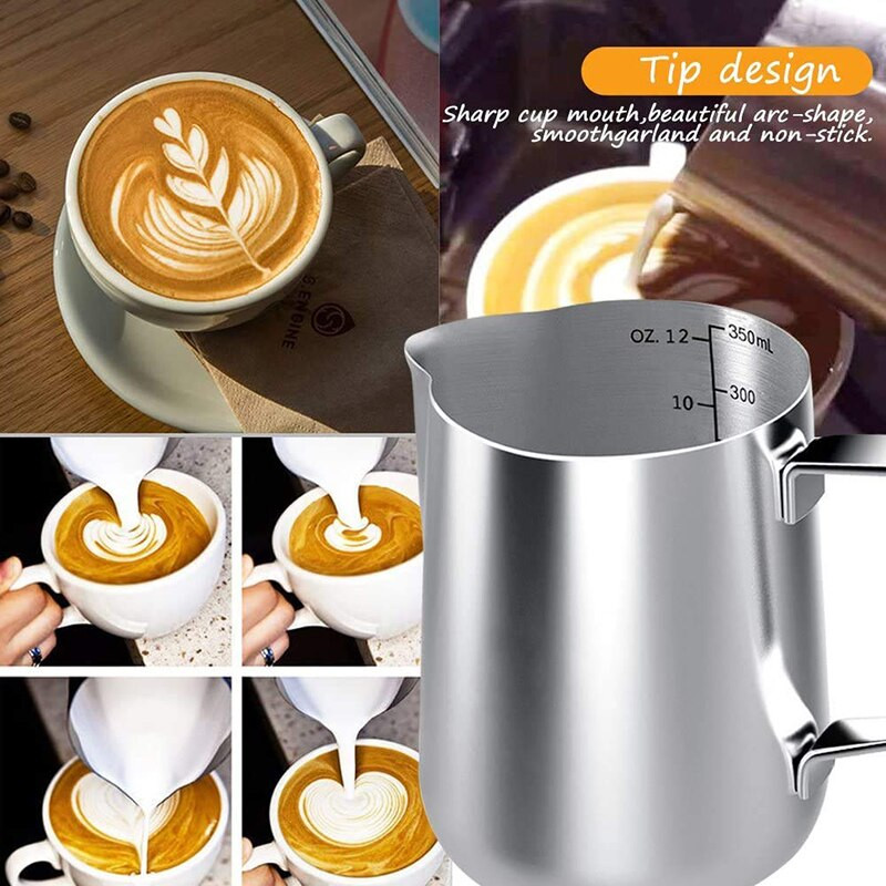 Tejhabosító kancsó és gőzölő kancsó rozsdamentes acél tejhabosító csésze cappuccino, eszpresszó, tejeskávé és tejszínes kávé edényekhez