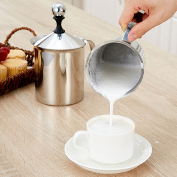 Εγχειρίδιο από ανοξείδωτο χάλυβα Milk Frother Milk Creamer Milk Foam Double Mesh Coffee Foamer Creamer Milk Frother Jug 400/800ML