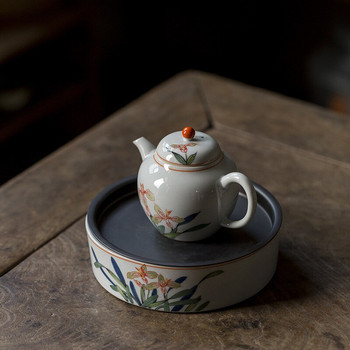 155 мл ретро растителна пепел, керамичен чайник, ръчно рисуван ирис, изкуство, чайник, цвете в японски стил, едноматерна саксия, домакински аксесоари