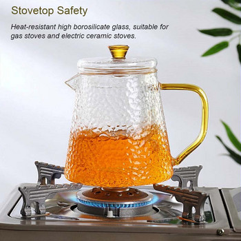 Стъклен чайник BORREY с модел на филтър и чук Чайник Чаша за чай Газов котлон Чайник за вода Топлоустойчив стъклен комплект за чай Чайник с цветя
