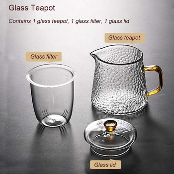 Стъклен чайник BORREY с модел на филтър и чук Чайник Чаша за чай Газов котлон Чайник за вода Топлоустойчив стъклен комплект за чай Чайник с цветя