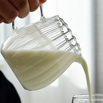 Γυάλινη κανάτα γάλακτος ιαπωνικής ρίγες ανθεκτική στη θερμότητα Φλιτζάνι Διαχωριστής τσαγιού γάλακτος καφέ Διαφανής κανάτα με λαβή για αφρόγαλα