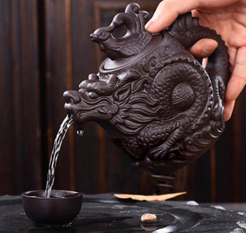 Автентичен чайник yixing дракон и феникс чайник капацитет лилава глина комплект чай чайник кунг фу чайник