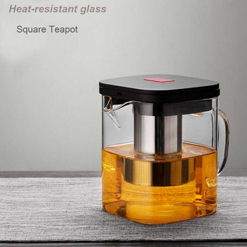 Прозрачен стъклен сервиз за чай Комплекти чаши за чай Топлоустойчив квадратен стъклен чайник с инфузер за чай Puer Oolong Саксии за чай Чайник Офис Чаша за чай