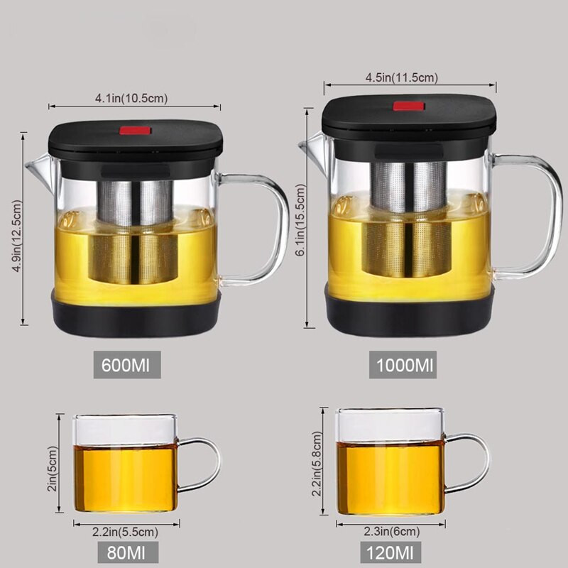 Átlátszó üveg teáscsésze készletek Hőálló, négyzet alakú üveg teáskanna teainfúzióval Puer Oolong teáskannák Vízforraló Irodai teáscsésze