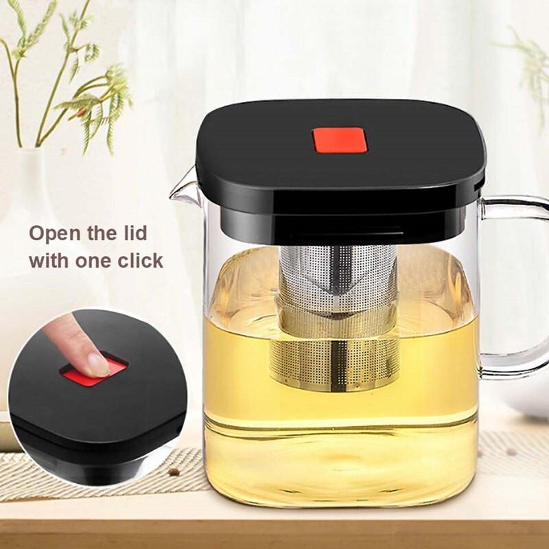 Átlátszó üveg teáscsésze készletek Hőálló, négyzet alakú üveg teáskanna teainfúzióval Puer Oolong teáskannák Vízforraló Irodai teáscsésze