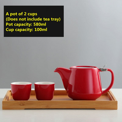 Teáskészlet 580 ml-es porcelán teáskanna, színes, kézzel készített teáskanna 18/8-as rozsdamentes acél fedővel, rendkívül finom infúzióval a levéltea főzéséhez