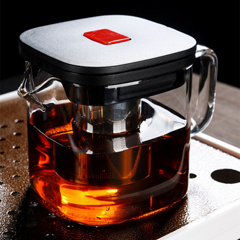 Стъклен чайник Комплект чаени чаши Топлоустойчив квадратен стъклен чайник с чайник Puer Oolong Чайник за чай Офис Чаша за чай Droshipping