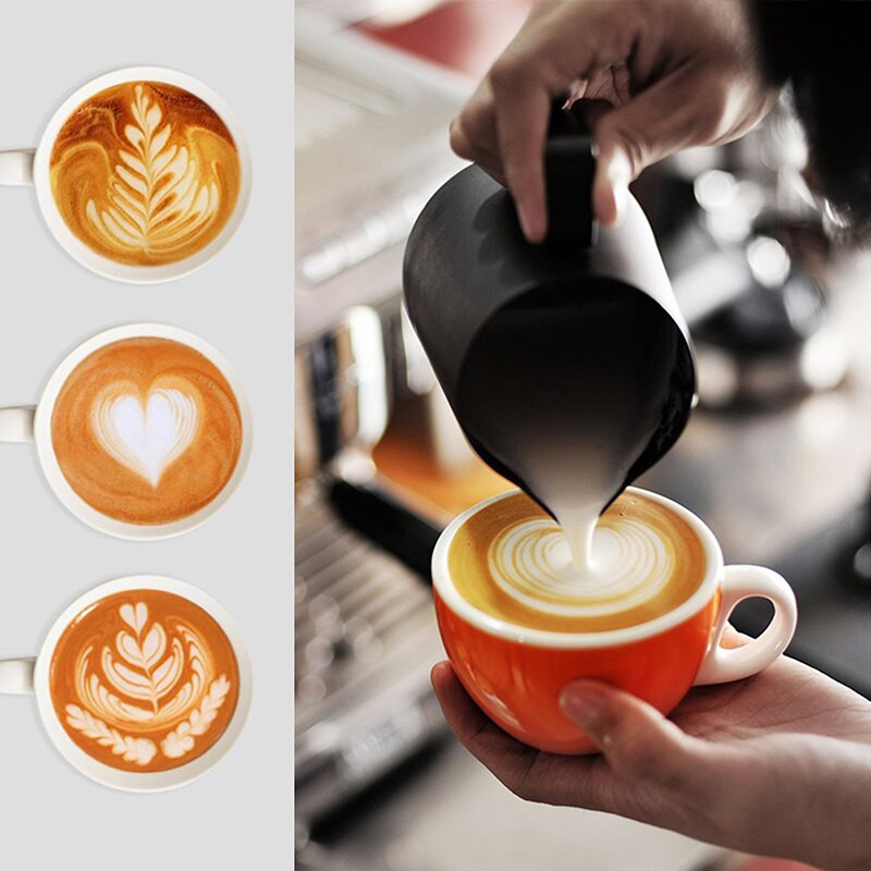 Espreso pieno putų ąsotis su matavimo prietaisu, nerūdijančio plieno grietinėlė Macchiato Cappuccino Latte Art gaminimo ąsočio puodeliai