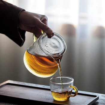 BORREY Топлоустойчив стъклен чайник с подвижни ивици за запарване Чайник от кристално стъкло Чайник с цветя Чай Кунг Фу Комплекти за чай