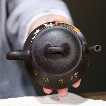 210 мл китайски Yixing Автентичен чайник Ръчно изработена цветна шарка Лилав глинен чайник Красота Чайник Домашни прибори за чай Чаена церемония Подаръци