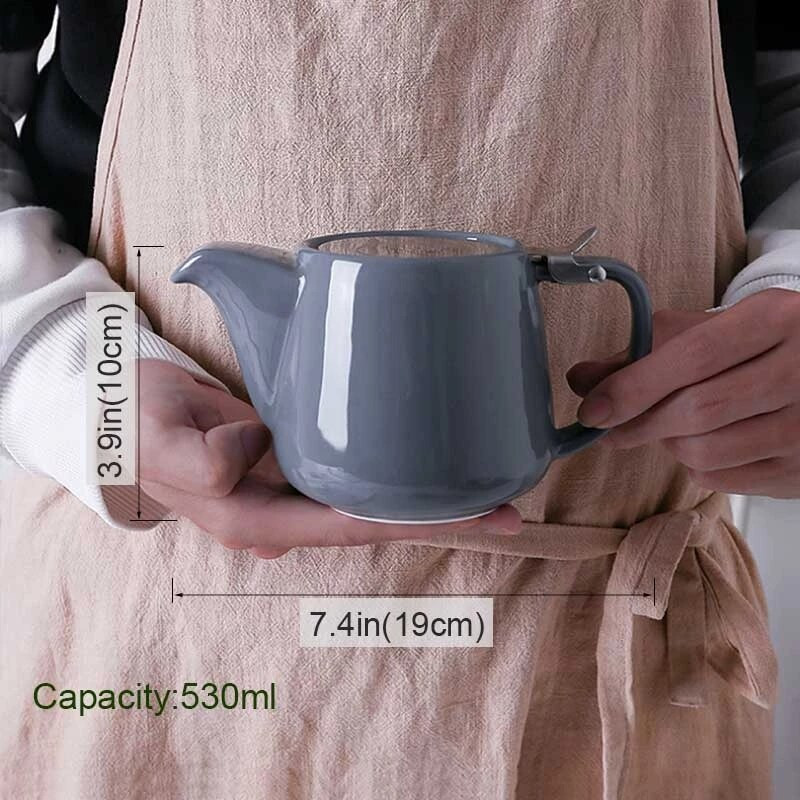 Teáskészlet 580 ml-es porcelán teáskanna, színes, kézzel készített teáskanna 18/8-as rozsdamentes acél fedővel, rendkívül finom infúzióval a levéltea főzéséhez