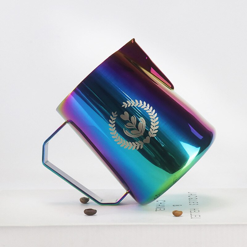 Cană de cafea pentru cafea, ulcior metalic pentru spumare a laptelui, 600 ml, recipient pentru ulcior pentru latte, curcubeu