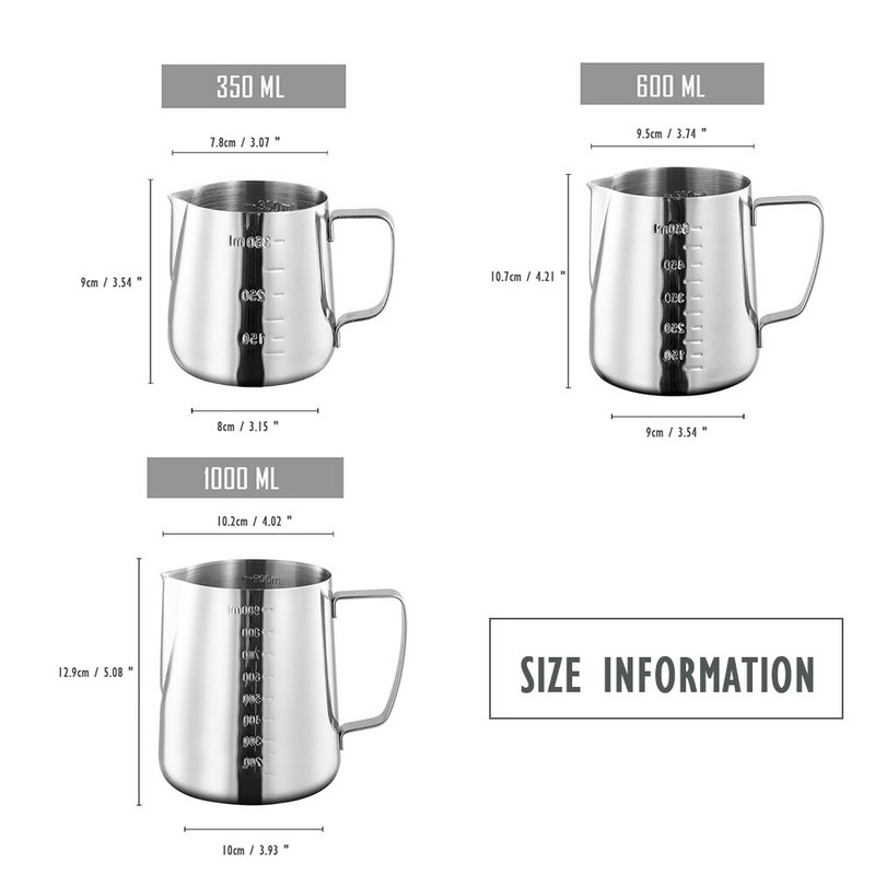 350 / 600 ml-es rozsdamentes acél konyhai otthoni fogantyús kávéfüzér csésze kancsó kávémérleggel.