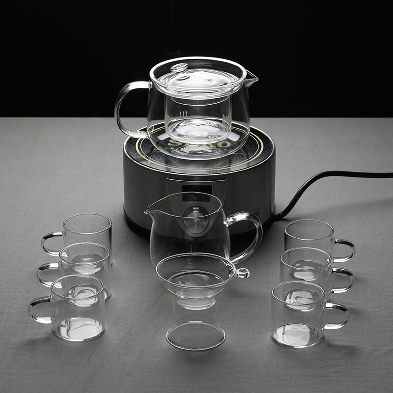 HMLOVE üveg, átlátszó edényszűrő kínai teaszertartás tearuházati készletek csésze magas bórtartalmú szilikon japán teáskanna vízforraló 600 ml