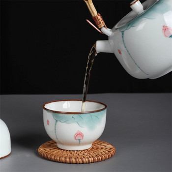 Керамична ръчно рисувана тенджера за чай в цвят Lotus Underglaze с дръжка Китайски кунг-фу комплект за чай Обикновен хотелски чайник Чайник Чайник 230 мл