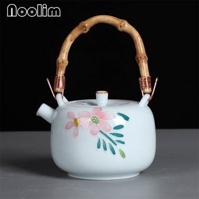 Keramikas ar rokām apgleznotas Lotus Underglaze krāsas tējas kannas ar rokturi Ķīniešu kungfu tējas komplekts Vienkāršs viesnīcas tējkanna tējas trauks 230ml