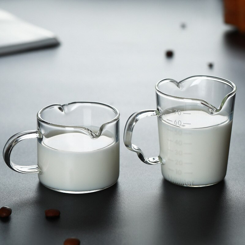 Üveg tejeskancsó ikerkiöntő Kávékrémmártás Kézműves Kávéskávékancsó kancsó 70 ml-es 2 db-os Barista tejhabosító kancsó