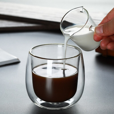 Stiklinis pieno ąsotis su dviem snapeliais, pilamas kavos grietinėlės padažas Craft Coffee Latte ąsotis Barista pieno putų ąsotis 70 ml rinkinys iš 2