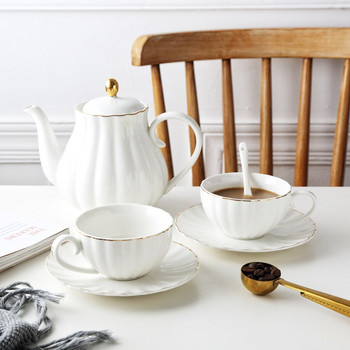 MUZITY Κεραμική Τσαγιέρα σε σχήμα κολοκύθας Ζωγραφισμένη στο χέρι από χρυσό κόκκαλο China Teapot With Tea Strainer Κομψό σετ τσαγιού 1L