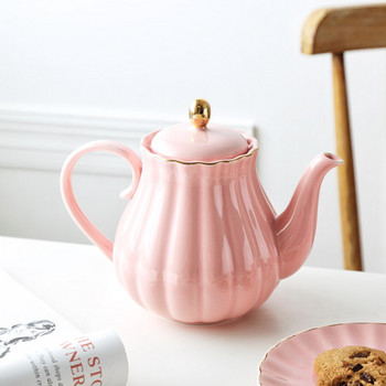 Керамичен чайник MUZITY с форма на тиква, ръчно рисуван златен чайник от костен порцелан с цедка за чай Елегантен комплект тенджери за чай 1л
