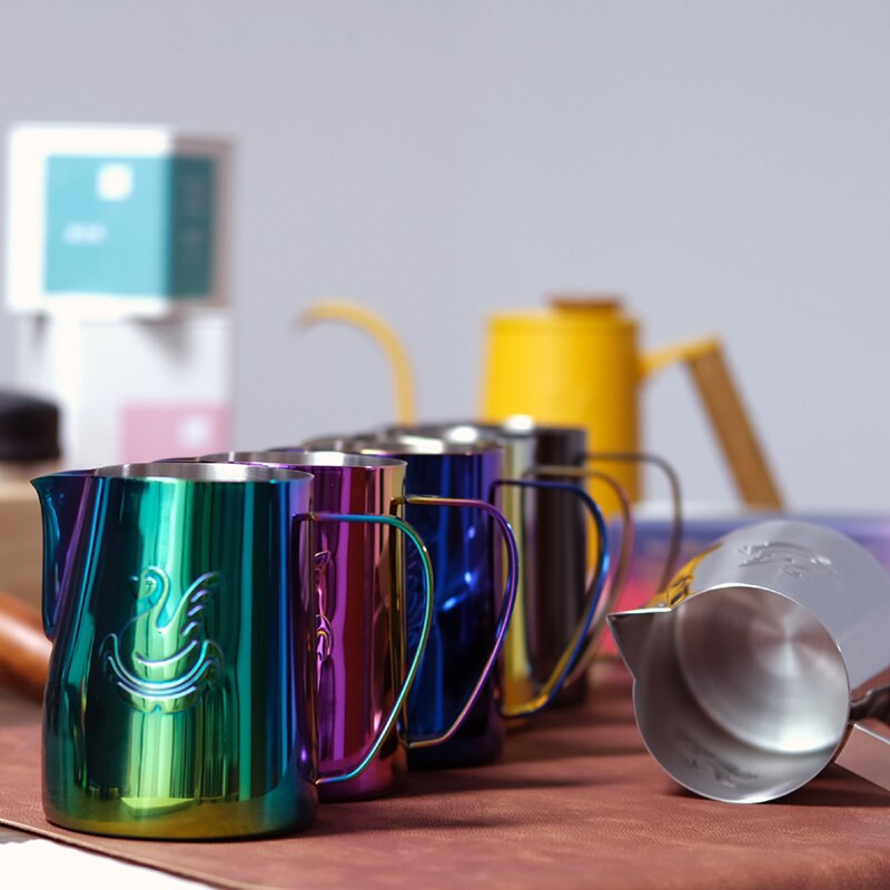 Little Swan ulcior pentru spumare cu lapte aburind, din oțel inoxidabil, ulcior de lapte antiaderent, ceașcă cu flori, cafea, cappuccino, latte