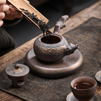 Японски керамичен античен чайник със странична дръжка от мъртво дърво Преносим чайник Ръчно изработена кана за чай Ретро чаша за чай Сервиз за чай Kung Fu