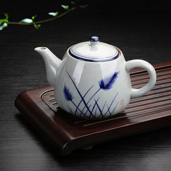 Керамична кана за чай с голям капацитет с дръжка Винтидж ресторант Ръчно рисуван чайник Син и бял порцеланов ретро чайник Чайник