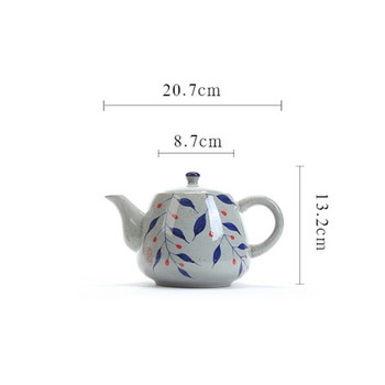 Керамична кана за чай с голям капацитет с дръжка Винтидж ресторант Ръчно рисуван чайник Син и бял порцеланов ретро чайник Чайник