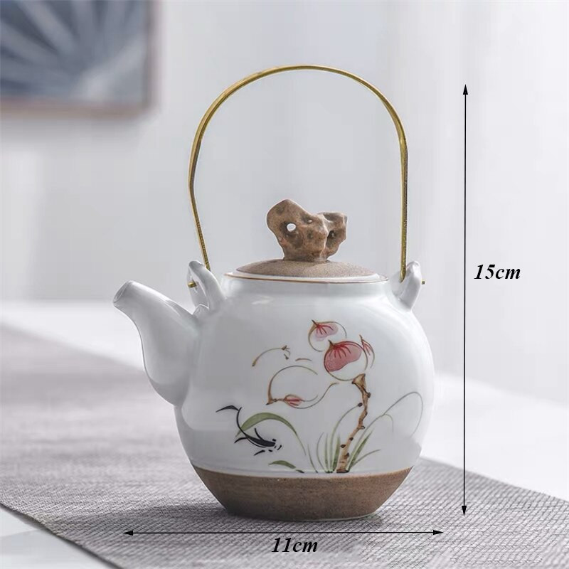 Keraminis rankomis dažytas biuro arbatinukas Buitinis didelis retro stiliaus virdulys Kung Fu arbatos rinkinys Jingdezhen keramikos filtras arbatos virimo aparatas arbatos indas