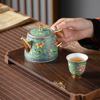 Керамична офисна кана за чай със златна дръжка Домакински емайлиран цветен филтър Чайник Обикновен чайник с голям капацитет Чайник с китайски прибори за чай