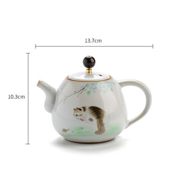 Керамична проста сладка котка Офис чайник Творчески порцеланов чайник с дръжка Домакински ретро Ru Kiln Kung Fu Чайник Съдове за напитки