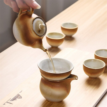 Японски чайник от груба керамика Творчески винтидж ръчно изработена офис чаша за чай Чайник Домакински кунг-фу чайник Комплект за чай Китайски прибори за чай