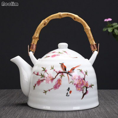 NOOLIM lielas ietilpības keramikas augstas temperatūras tējkanna ar rokturi un filtru Jingdezhen baltā porcelāna restorāna tējas kanna
