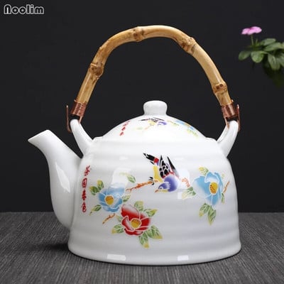 NOOLIM nagy kapacitású kerámia magas hőmérsékletű teáskanna fogantyúval és szűrővel Jingdezhen fehér porcelán étterem teáskanna