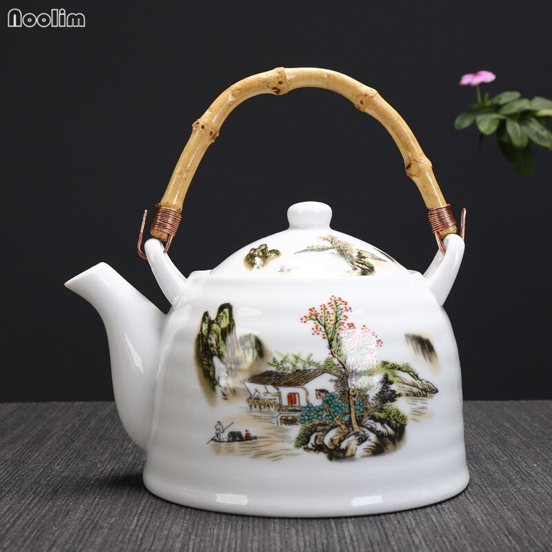 NOOLIM nagy kapacitású kerámia magas hőmérsékletű teáskanna fogantyúval és szűrővel Jingdezhen fehér porcelán étterem teáskanna