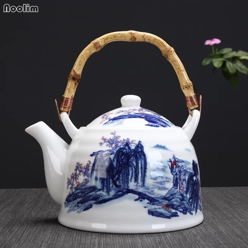 NOOLIM nagy kapacitású kerámia magas hőmérsékletű teáskanna fogantyúval és szűrővel Jingdezhen fehér porcelán étterem teáskanna