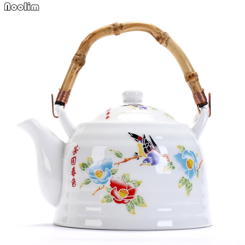 NOOLIM nagy kapacitású kerámia magas hőmérsékletű teáskanna fogantyúval és szűrővel Jingdezhen fehér porcelán étterem teáskanna